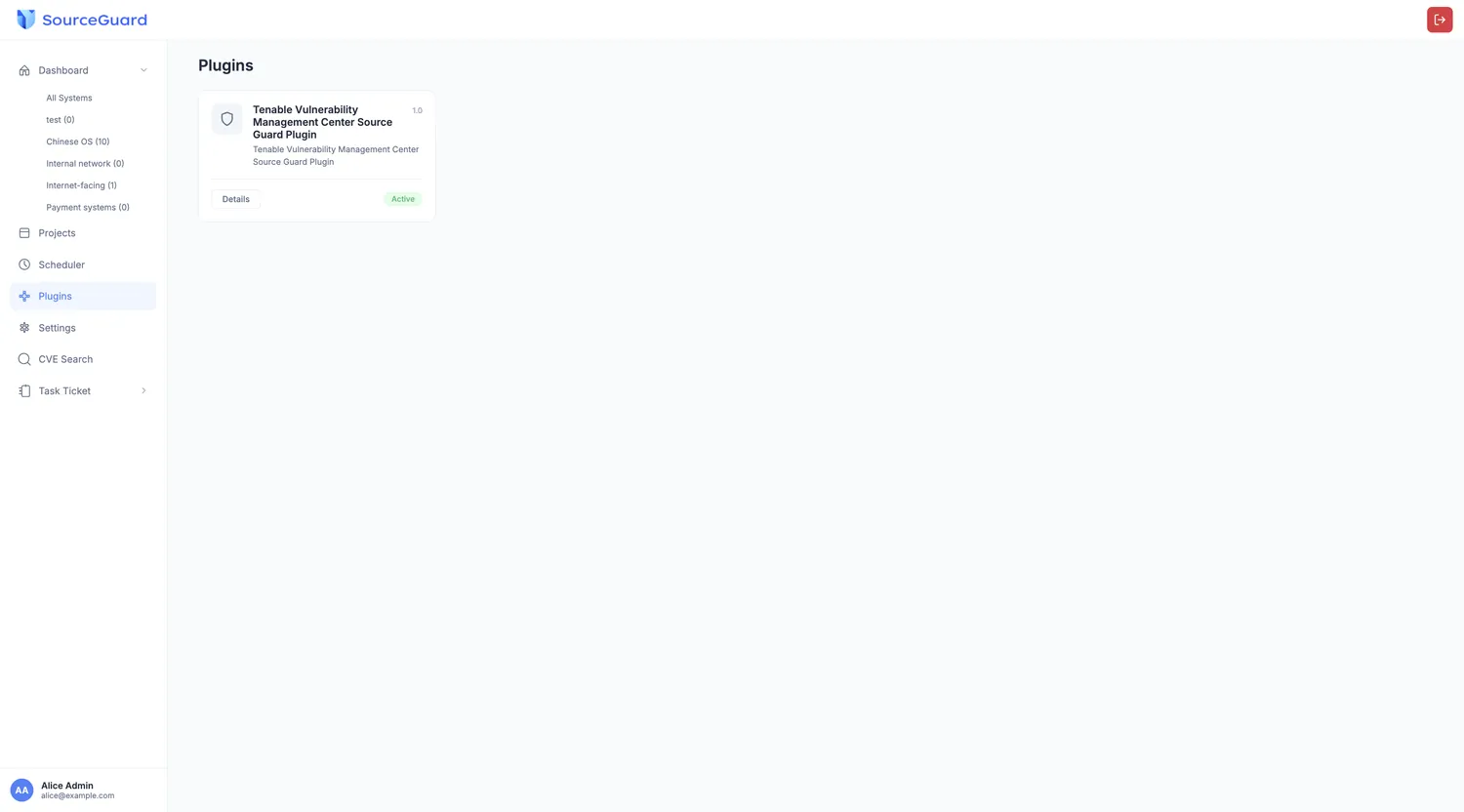 Plugin settings screen for entering the Tenable Vulnerability Management URL and authorisation key